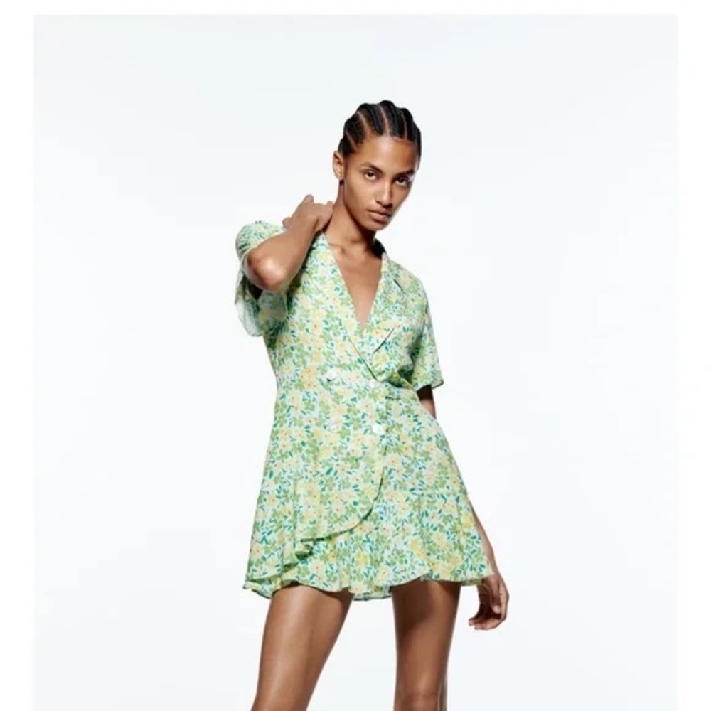 Zara Floral Button Collar Dress Skort Mini Spring Summer Small NWT